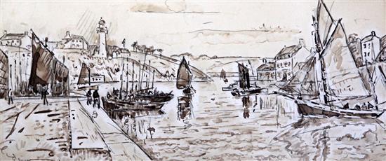 Paul Signac (French 1863-1935) Voiliers dans lentree du port 7.5 x 16.75in.